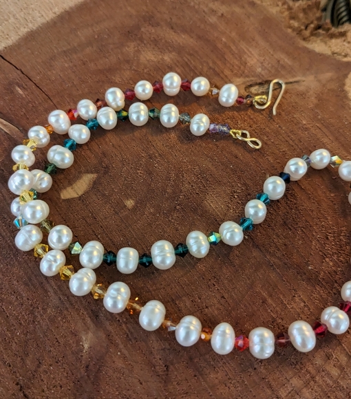 Pearl and Swarovski Crystal Rainbow GF Necklace - Picture 4 of 11